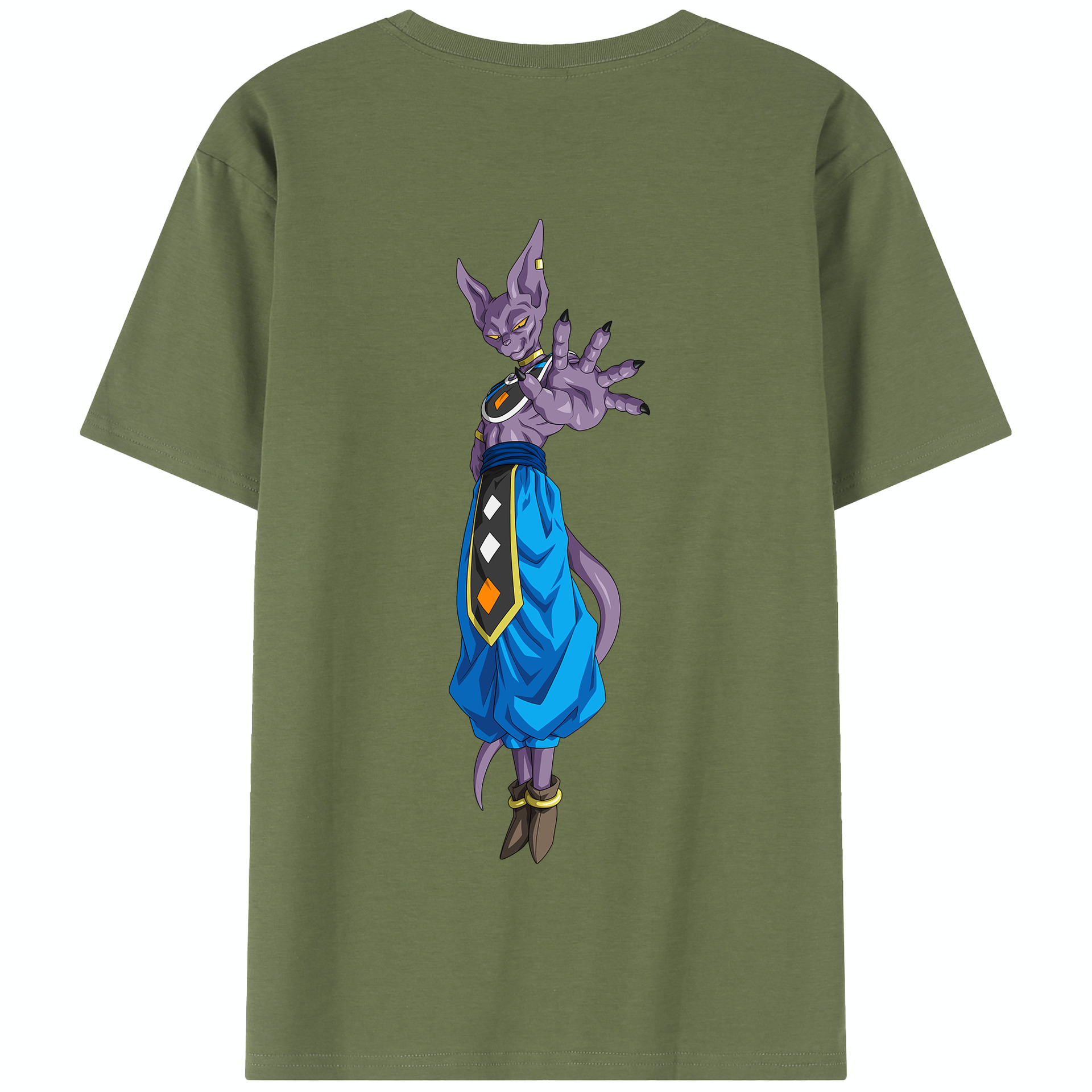 （画像用） ドラゴンボール ビルス 破壊神ビルス DRAGON BALL Beerus Birusu 綿100％半袖Tシャツ（背面プリント）